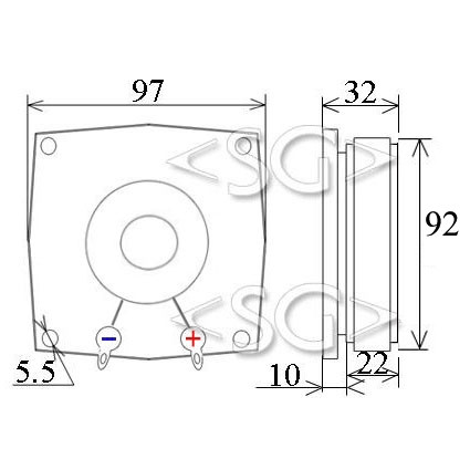 Громкоговоритель ( динамик) TW-10 (98*h34*откр.магн.89mm) 16 Ohm, 10W, пластик, (10ГДВ-35)