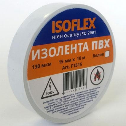 Изолента ПВХ ISOFLEX 15mm/10m белая Изолента ПВХ ISOFLEX 15mm/10m белая