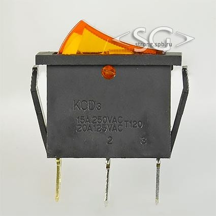 Переключатель KCD3-1 (KCD3-101N11CYK) 16A 3pin YELLOW light