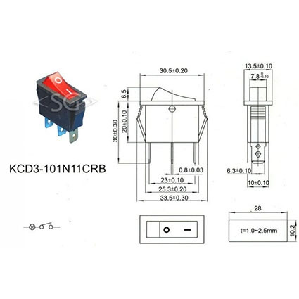 Переключатель KCD3-1 (KCD3-101N11CYK) 16A 3pin YELLOW light