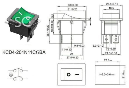 Переключатель KCD4-201 (KCD4-201N11CGKA) 16A 4pin GREEN light Переключатель KCD4-201 (KCD4-201N11CGKA) 16A 4pin GREEN light