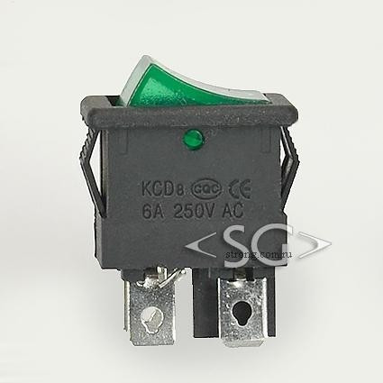 Переключатель KCD1-104B (KCD1-104BN0111GKA) (маркировка KCD8) 6A 4pin GREEN light