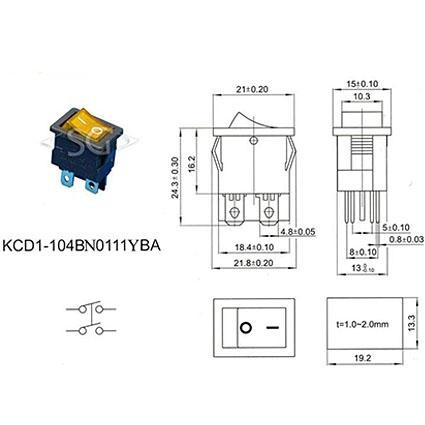 Переключатель KCD1-104B (KCD1-104BN0111YBA) (маркировка KCD8) 6A 4pin YELLOW  light