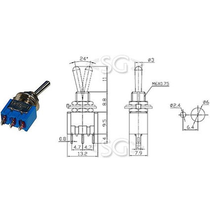 Тумблер MTS-102 2пол. 3pin Тумблер MTS-102 2пол. 3pin