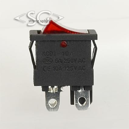 Переключатель KCD1-104B (KCD1-104BO0111RKA матовый, без подсветки) 6A 4pin RED