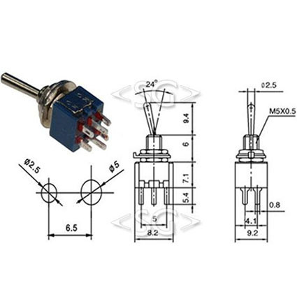 Тумблер SMTS-202 2пол. 6pin Тумблер SMTS-202 2пол. 6pin