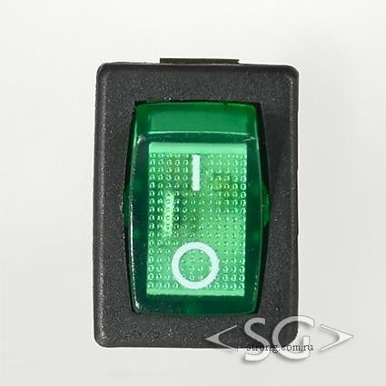 Переключатель KCD1-B2 (KCD1-B2101N11GK) (маркировка KCD7) 6A 3pin GREEN  light
