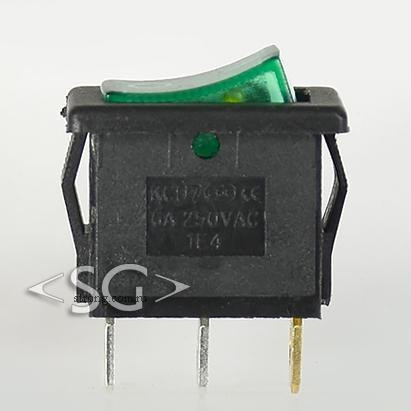 Переключатель KCD1-B2 (KCD1-B2101N11GK) (маркировка KCD7) 6A 3pin GREEN  light