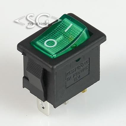 Переключатель KCD1-B2 (KCD1-B2101N11GK) (маркировка KCD7) 6A 3pin GREEN  light