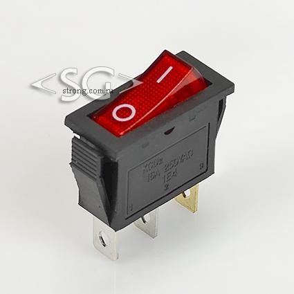 Переключатель KCD3-1 (KCD3-101C11CRK) 12V  (маркировка KCD2) 16A 3pin RED light