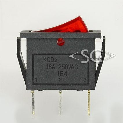 Переключатель KCD3-1 (KCD3-101C11CRK) 12V  (маркировка KCD2) 16A 3pin RED light