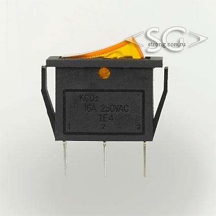 Переключатель KCD3-1 (KCD3-101C11CYK 12V) (маркировка KCD2) 16A 3pin YELLOW light