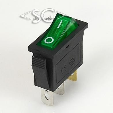 Переключатель KCD3-1 (KCD3-101N11CGK) 16A 3pin GREEN light