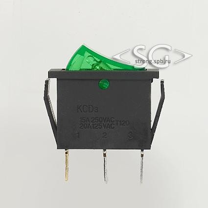 Переключатель KCD3-1 (KCD3-101N11CGK) 16A 3pin GREEN light
