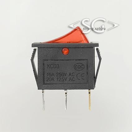 Переключатель KCD3-1 (KCD3-101N11CRK) 16A 3pin RED light