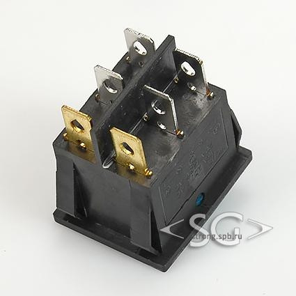 Переключатель KCD3-2 (KCD3-201N11CBK) (маркировка KCD6) 16A 6pin BLUE light