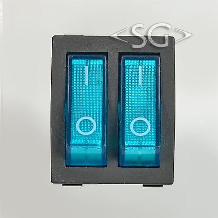 Переключатель KCD3-2 (KCD3-201N11CBK) (маркировка KCD6) 16A 6pin BLUE light