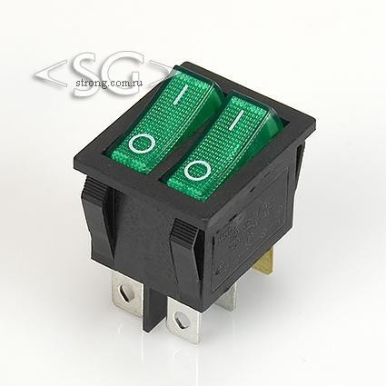 Переключатель KCD3-2 (KCD3-201N11CGK) (маркировка KCD6) 16A 6pin GREEN light