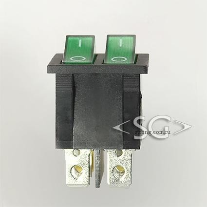 Переключатель KCD3-2 (KCD3-201N11CGK) (маркировка KCD6) 16A 6pin GREEN light