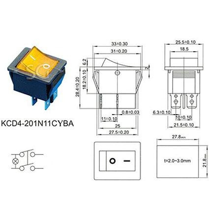 Переключатель KCD4-201 (KCD4-201N11CYKA) 16A 4pin YELLOW light Переключатель KCD4-201 (KCD4-201N11CYKA) 16A 4pin YELLOW light