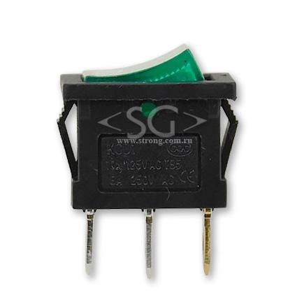 Переключатель KCD1-B2 (KCD1-B2101N11GK)* 6A 3pin GREEN light