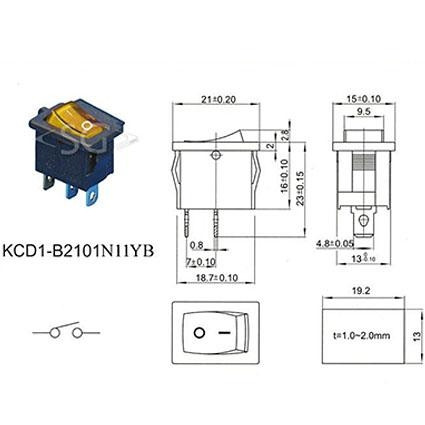 Переключатель KCD1-B2 (KCD1-B2101N11YK)* 6A 3pin YELLOW light