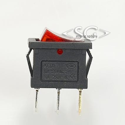 Переключатель KCD1-B2 (KCD1-B2101N11RK)* 6A 3pin RED light