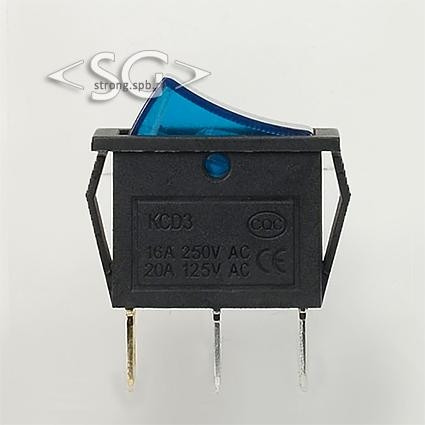 Переключатель KCD3-1 (KCD3-101N11CBK) 16A 3pin BLUE light